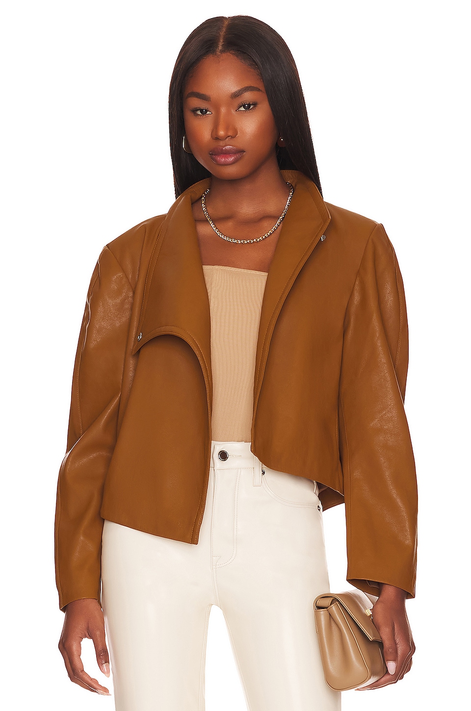 LNA Solo Faux Leather Jacket in Toffee | REVOLVE