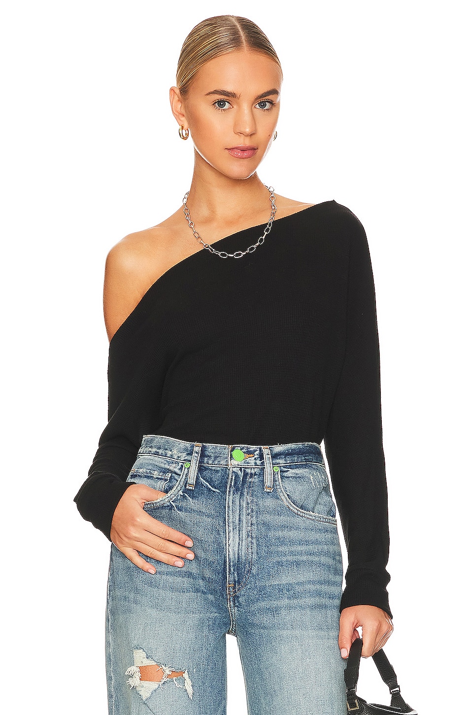 LNA Einar Waffle Off Shoulder Top in Black | REVOLVE