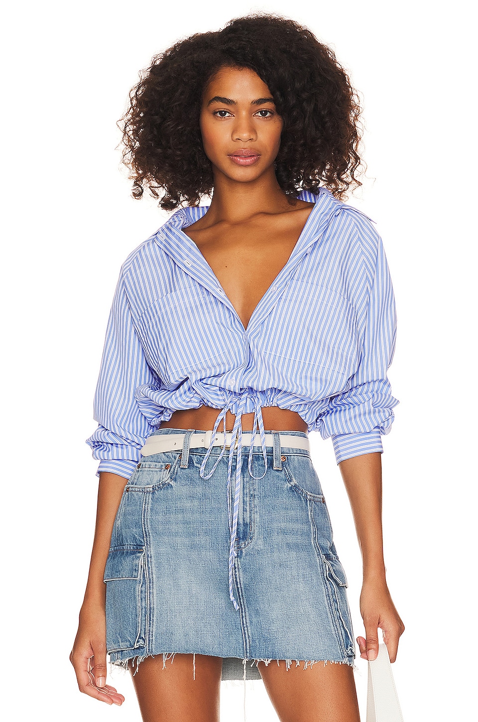 Halo Print Cropped Button-up Shirt