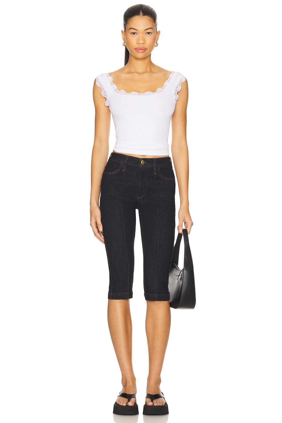 LNA Cassidy Lace Ribbed Tank in White | REVOLVE