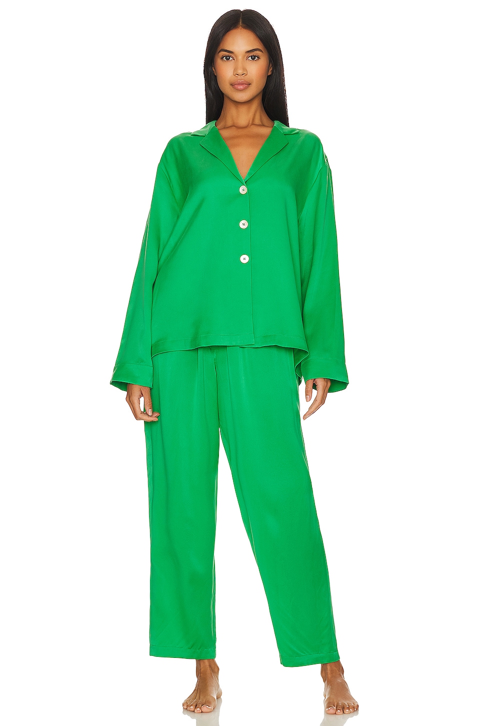 LUNYA Washable Silk Long Sleeve Pant Set in Glade Green