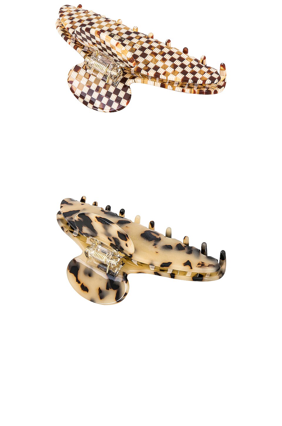 Loeffler Randall Koda Resin Hair Clips in Light Tortoise & Brown Check Combo