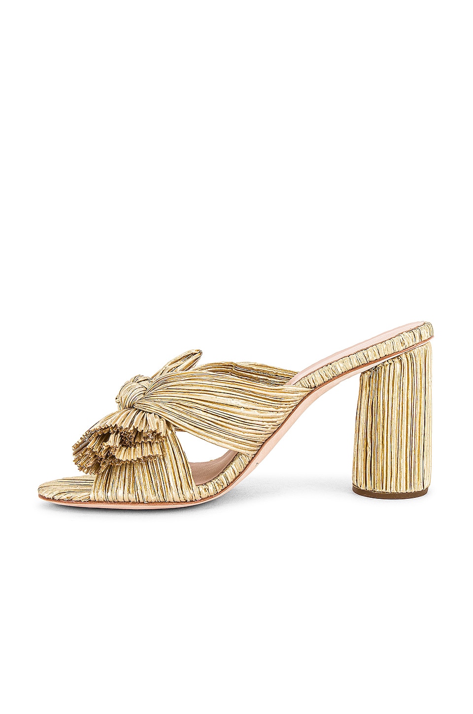 Shop Loeffler Randall Penny High Heel Pleated Knot Slide In Gold