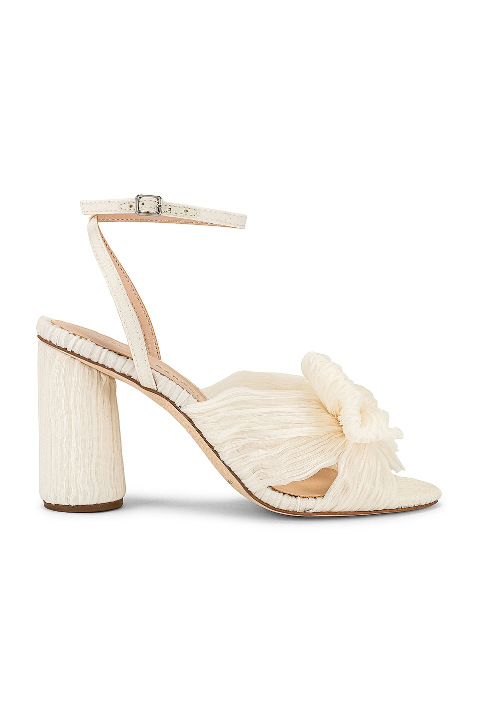 Image 1 of Camelia Faux Leather Knot Mule With Ankle Strap in Vegan Pearl