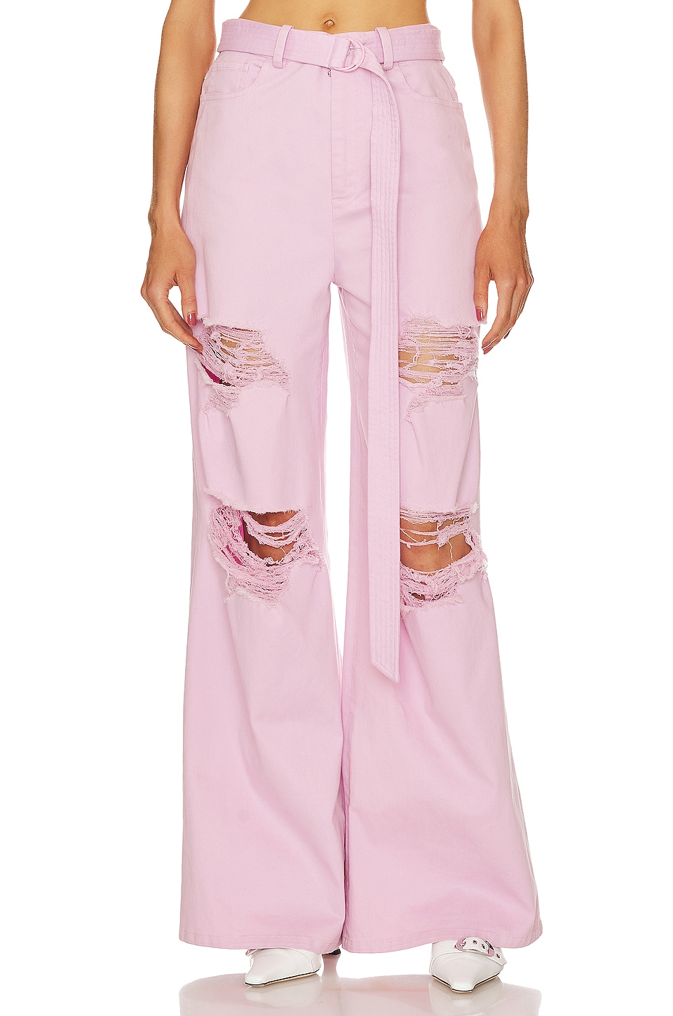 Lapointe Stretch Cotton Twill Distressed High Waist Jean in Blossom