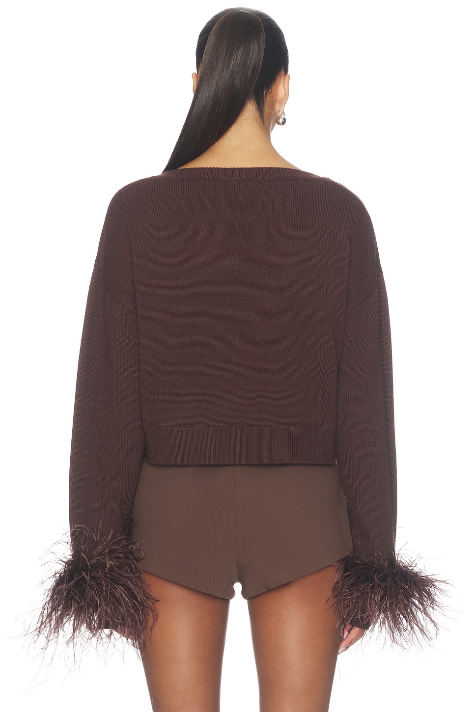 LAPOINTE Merino Cropped V Neck Sweater With Feather Cuff