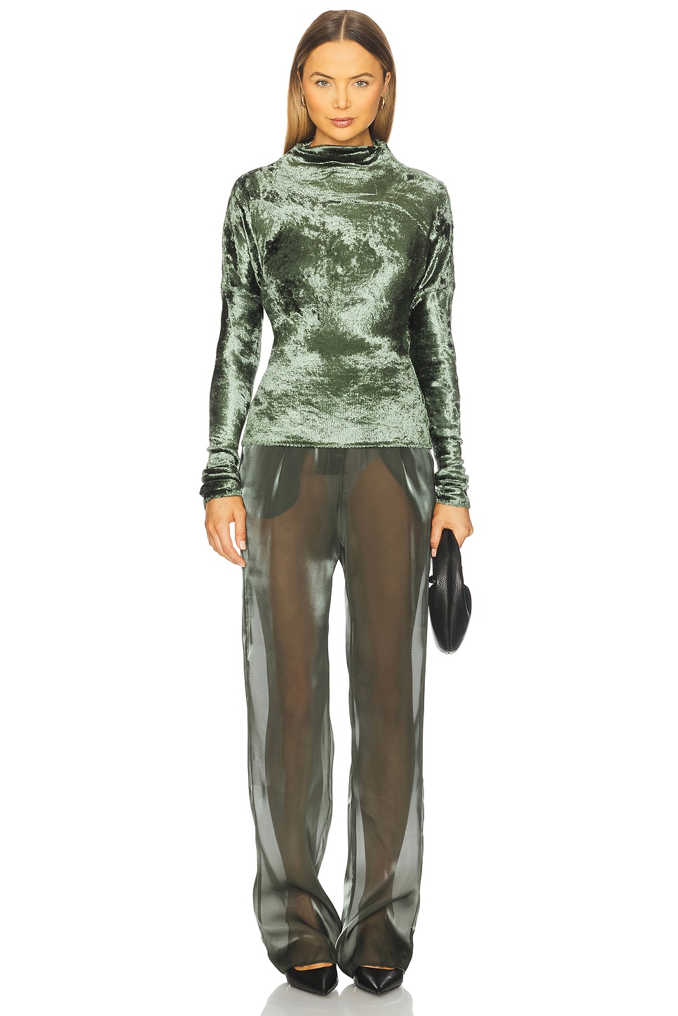 LAPOINTE Metallic Organza Belted Pant