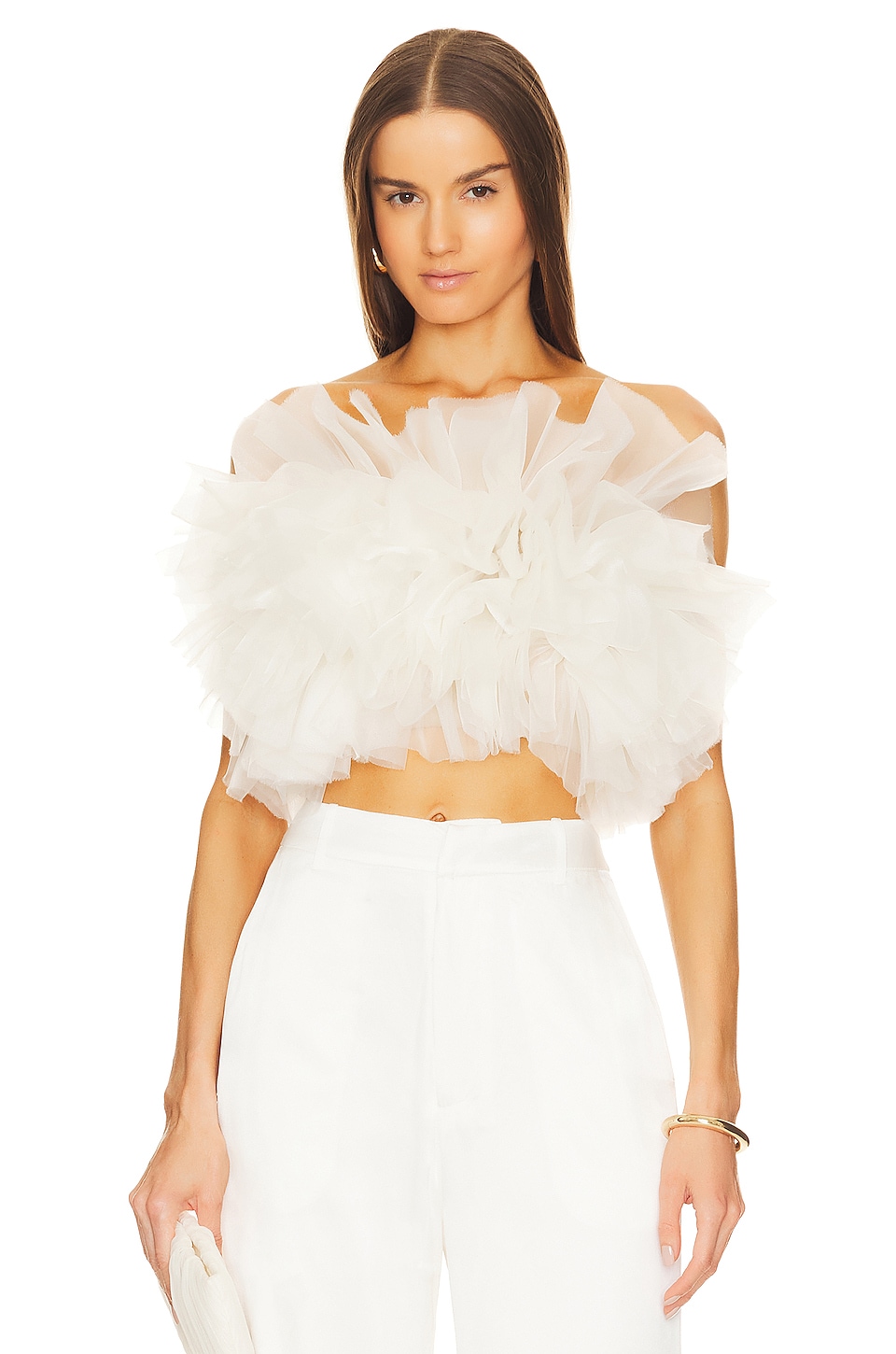Lapointe Ruffle Poof Bustier Top in Cream | REVOLVE