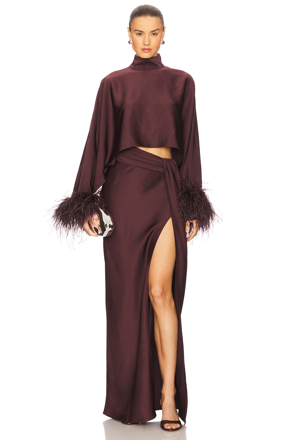 Lightweight Satin Caftan Top With Feathers