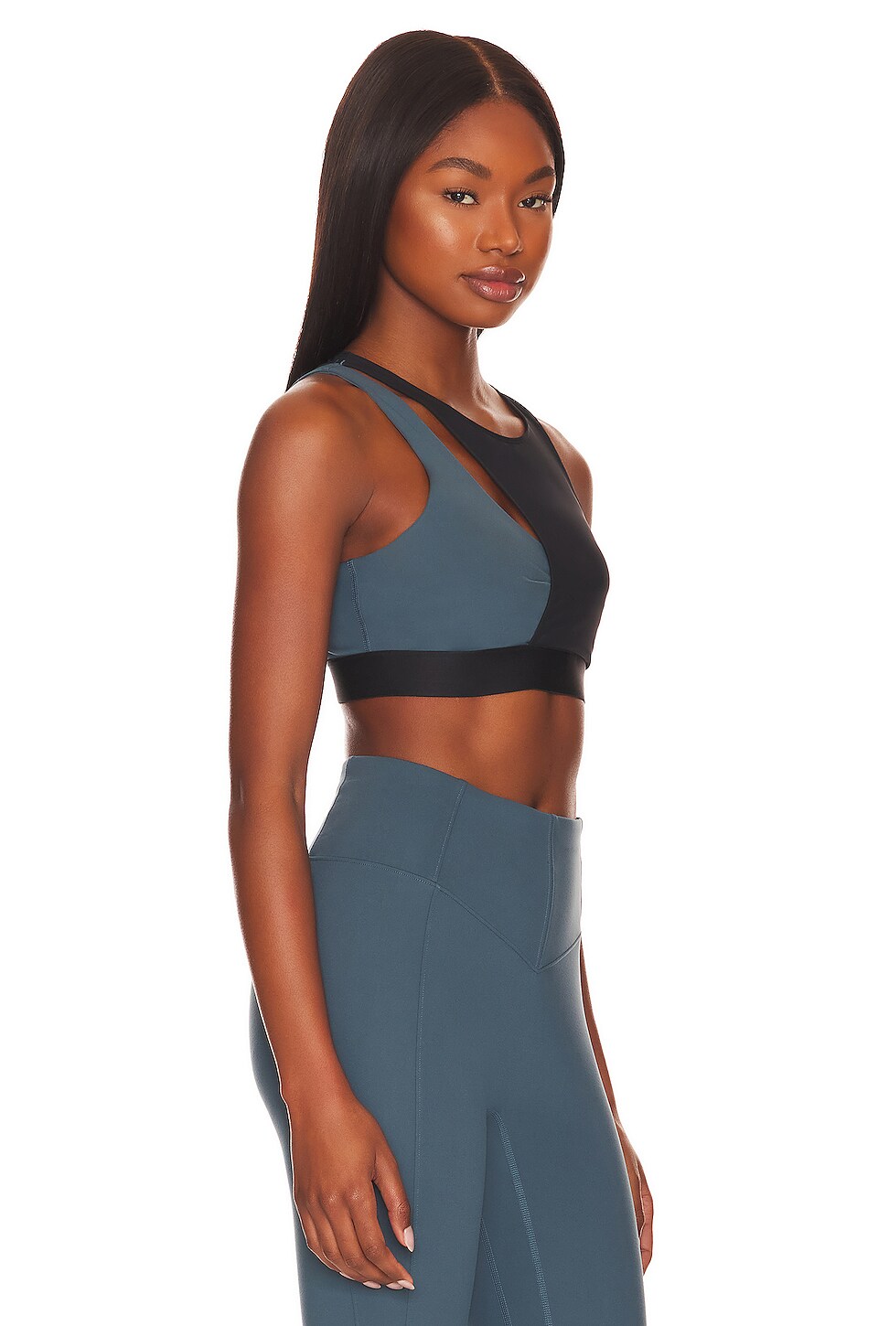 Le Ore Fiori Asymmetrical Sports Bra in Stargazer Blue
