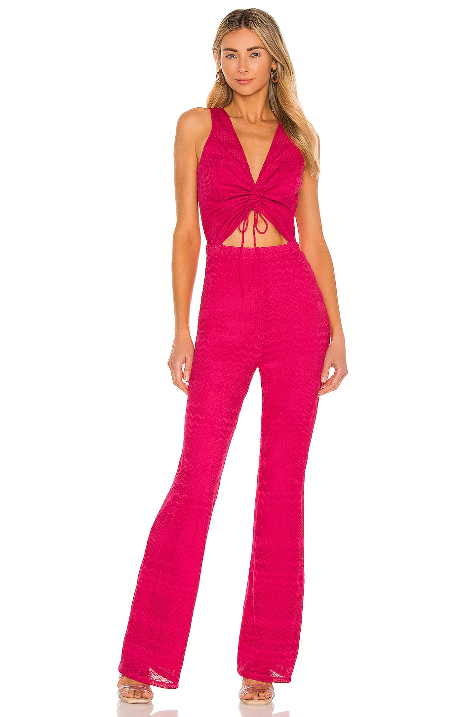 Goddess | Hot Pink Halter Neck Flare Jumpsuit