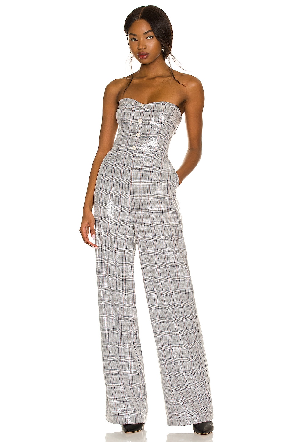 Grey store plaid jumpsuit