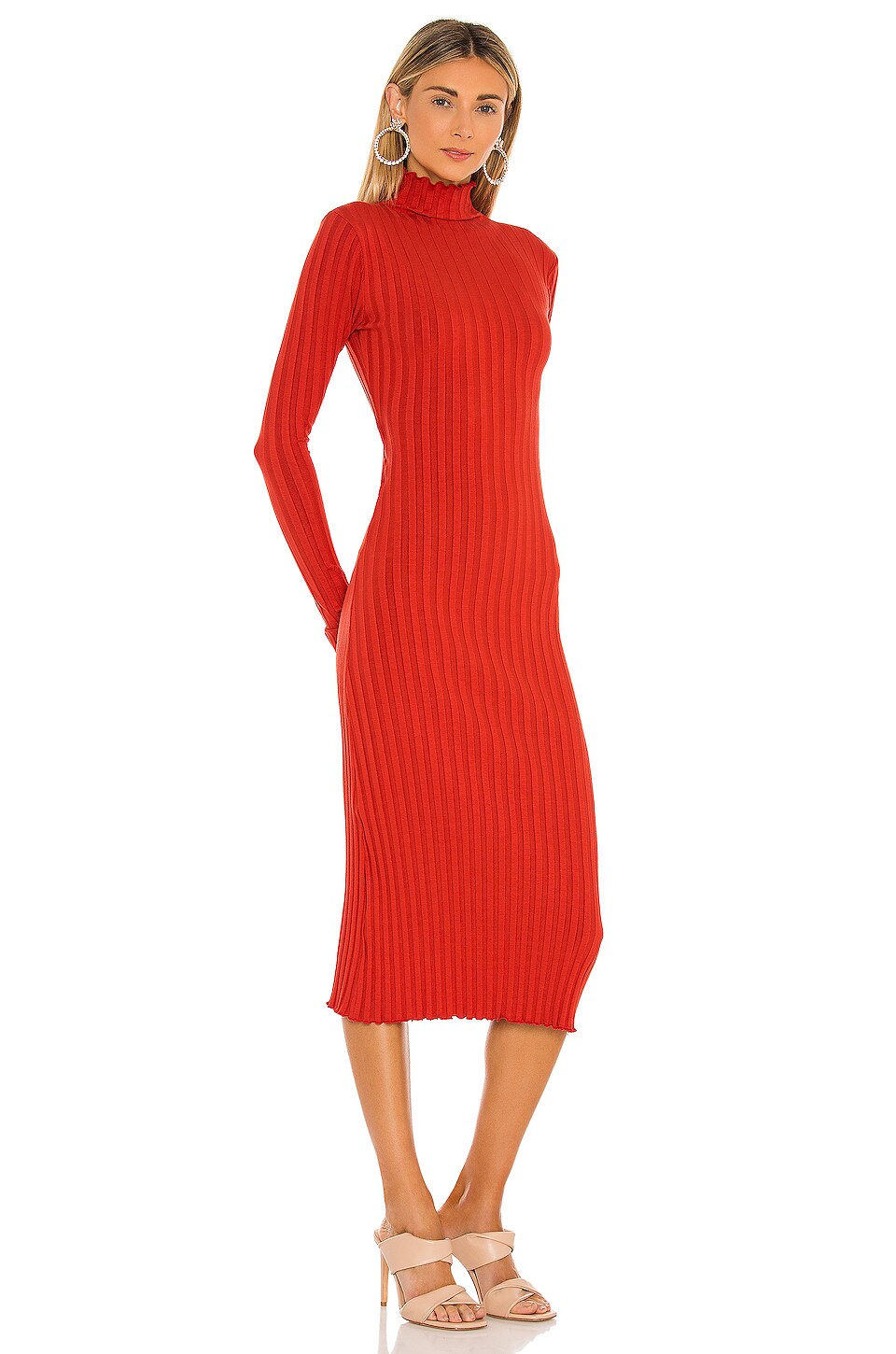 Lovers and Friends Mock Neck Midi Dress in Spice Red