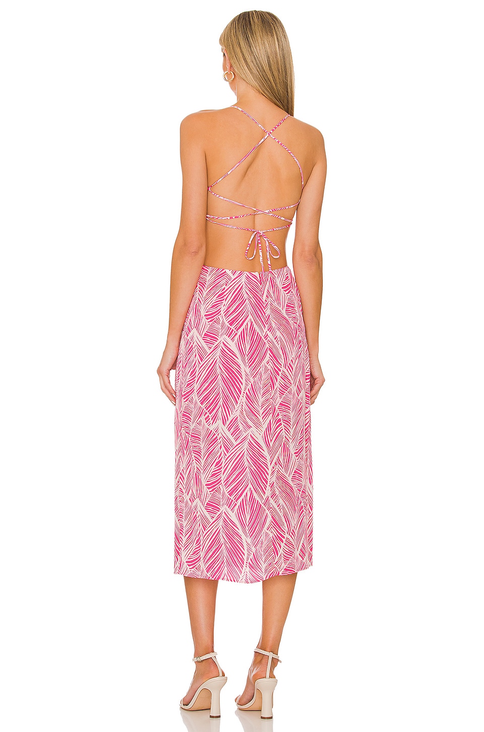 Lovers and Friends Makena Midi Dress in Fuchsia Leaf Print