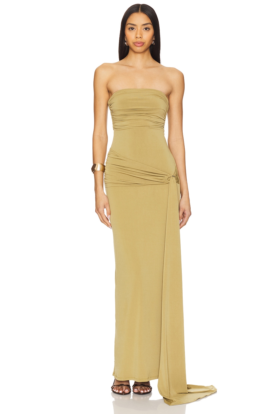 slim fit dress slacks Mac Duggal - Green Short Sleeve Micro Ruffle Midi Dress main image 0