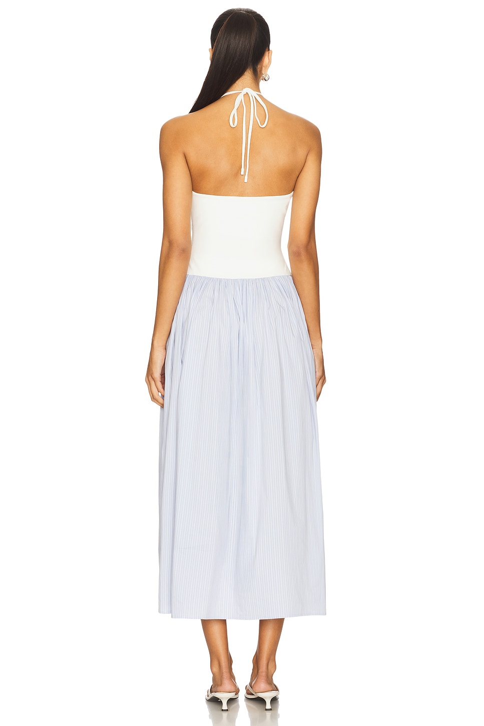 Lovers and Friends Skylar Midi Dress in White & Blue Stripe | REVOLVE