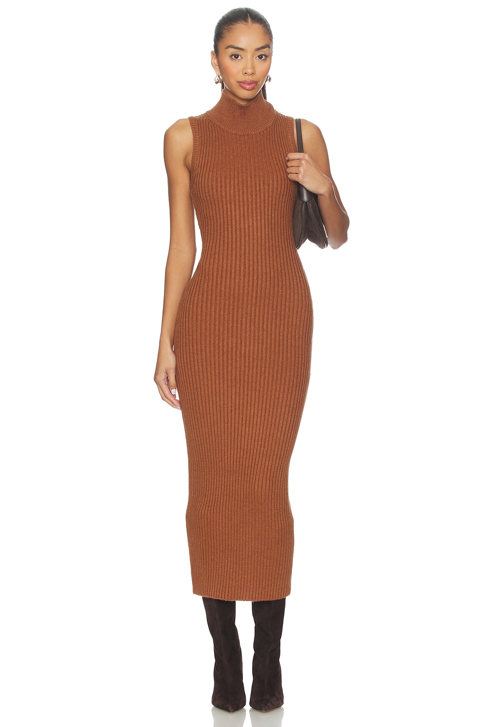 Cary Mock Neck Midi Dress in Chestnut View 1 of 3