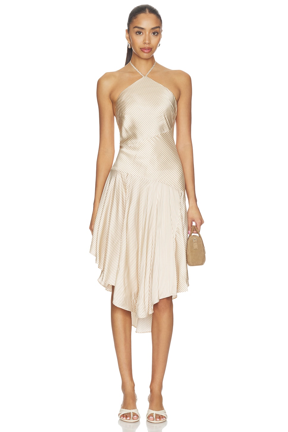 Margo Mini Dress in Tan & Brown Stripe View 1 of 4