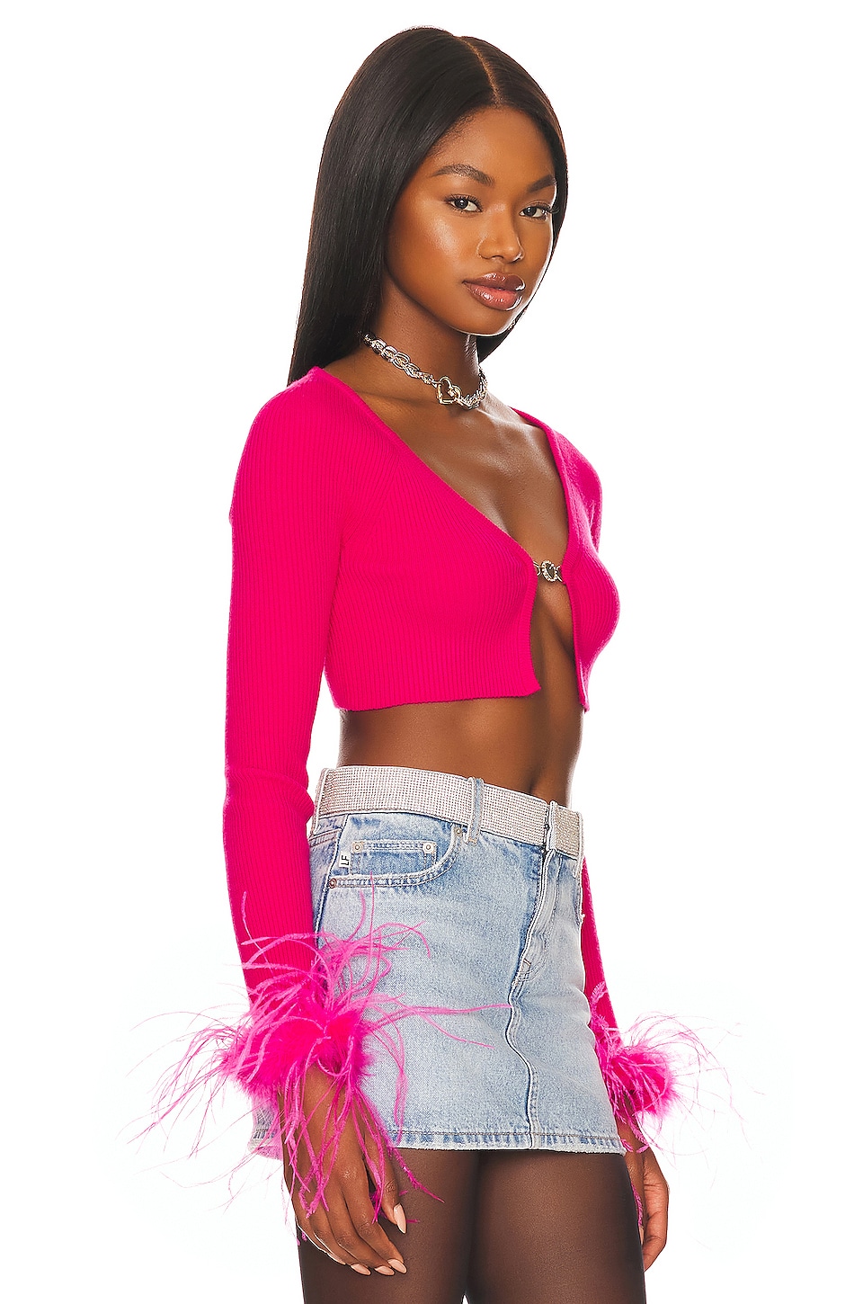 Lovers and Friends Emi Feather Cardigan in Hot Pink
