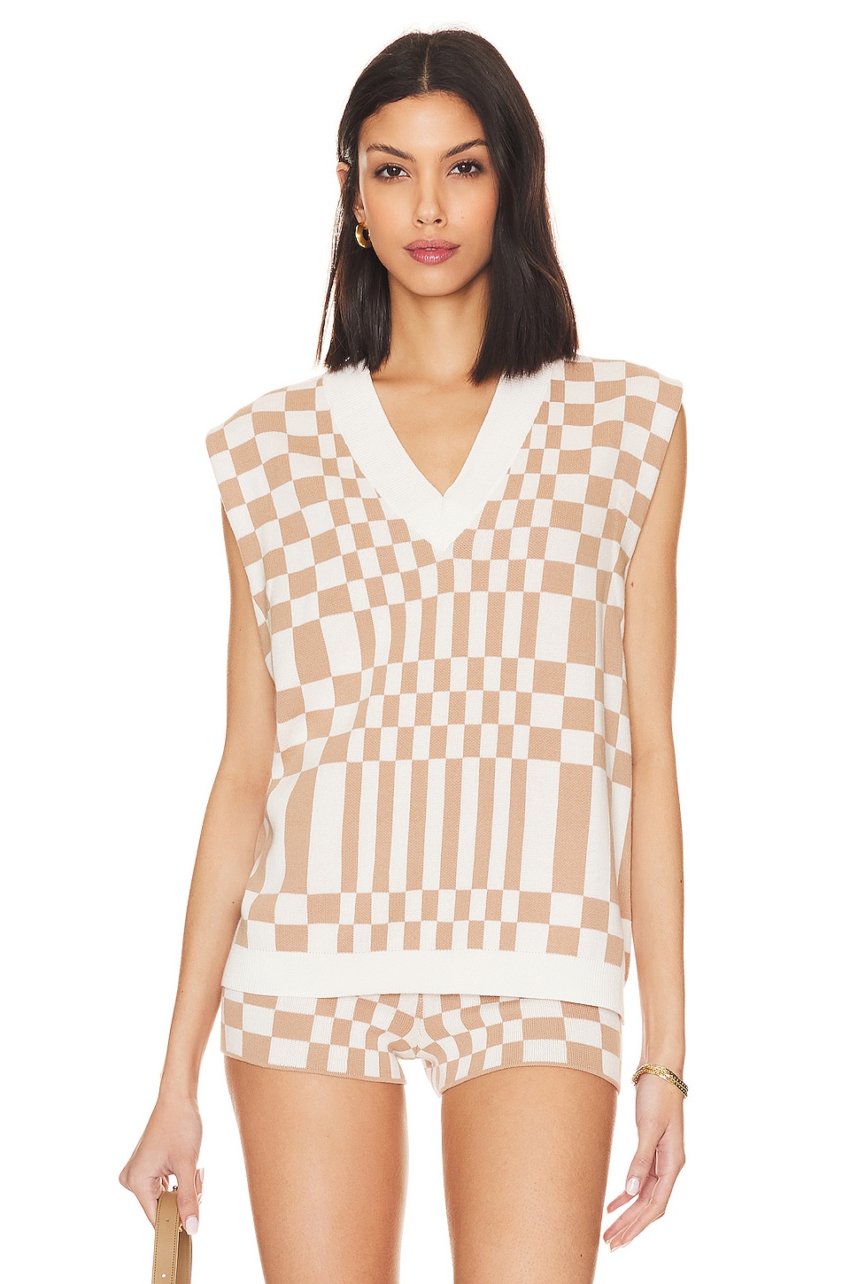 Image 1 of Carice Checkered Vest in Nude & White