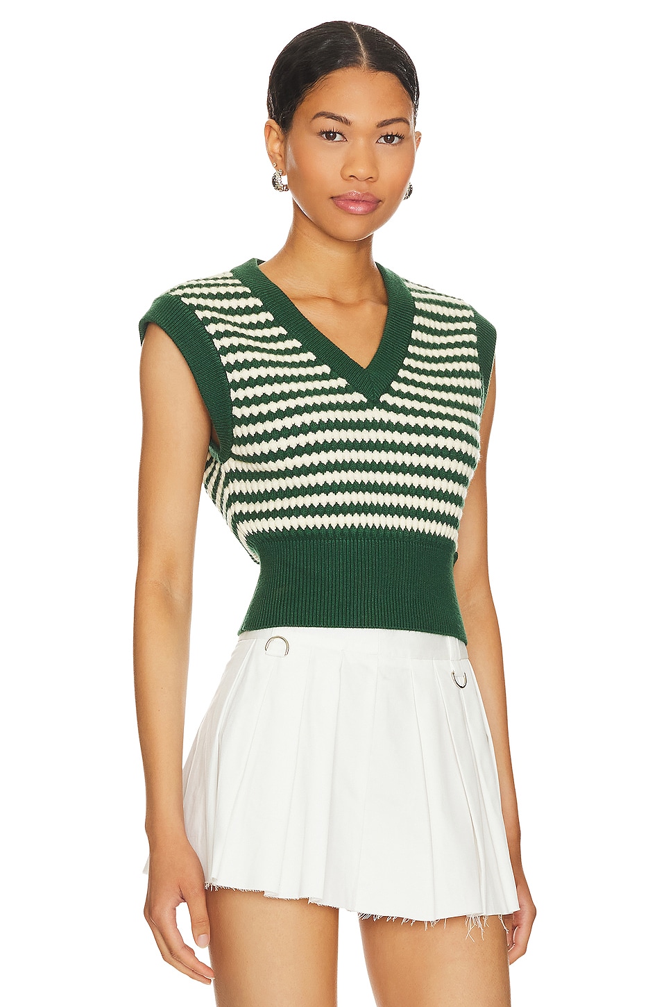 Lovers and Friends Elie Sweater Vest in Green & White