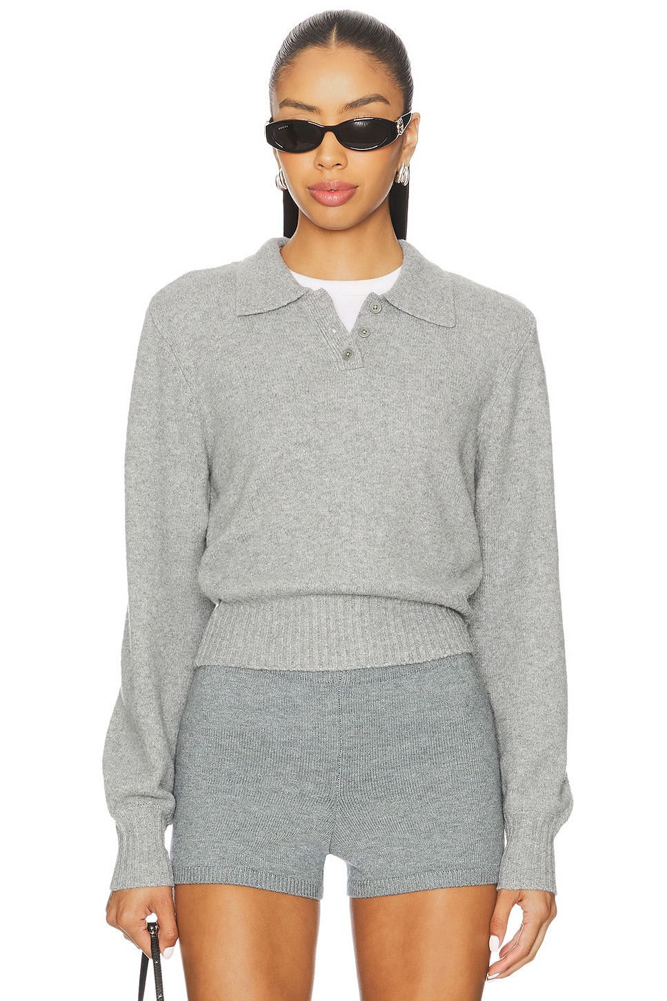 Lovers and Friends Mattelyn Polo Sweater in Heather Grey | REVOLVE