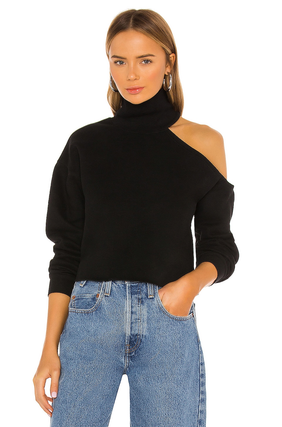 black cut out turtleneck top