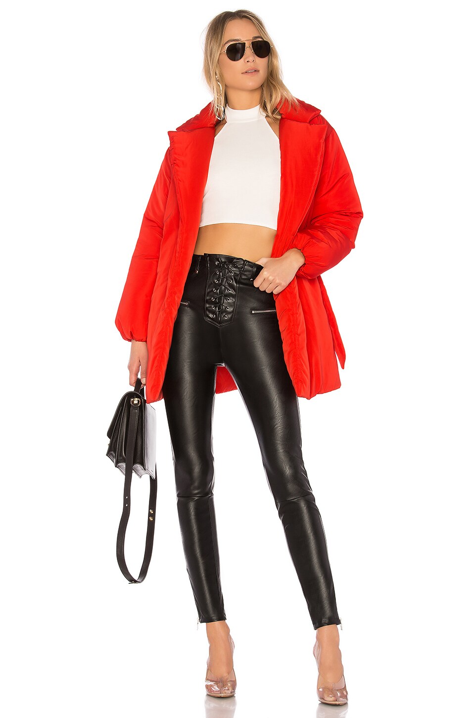 Lovers and Friends Calla Lily Belted Puffer in Vermilion