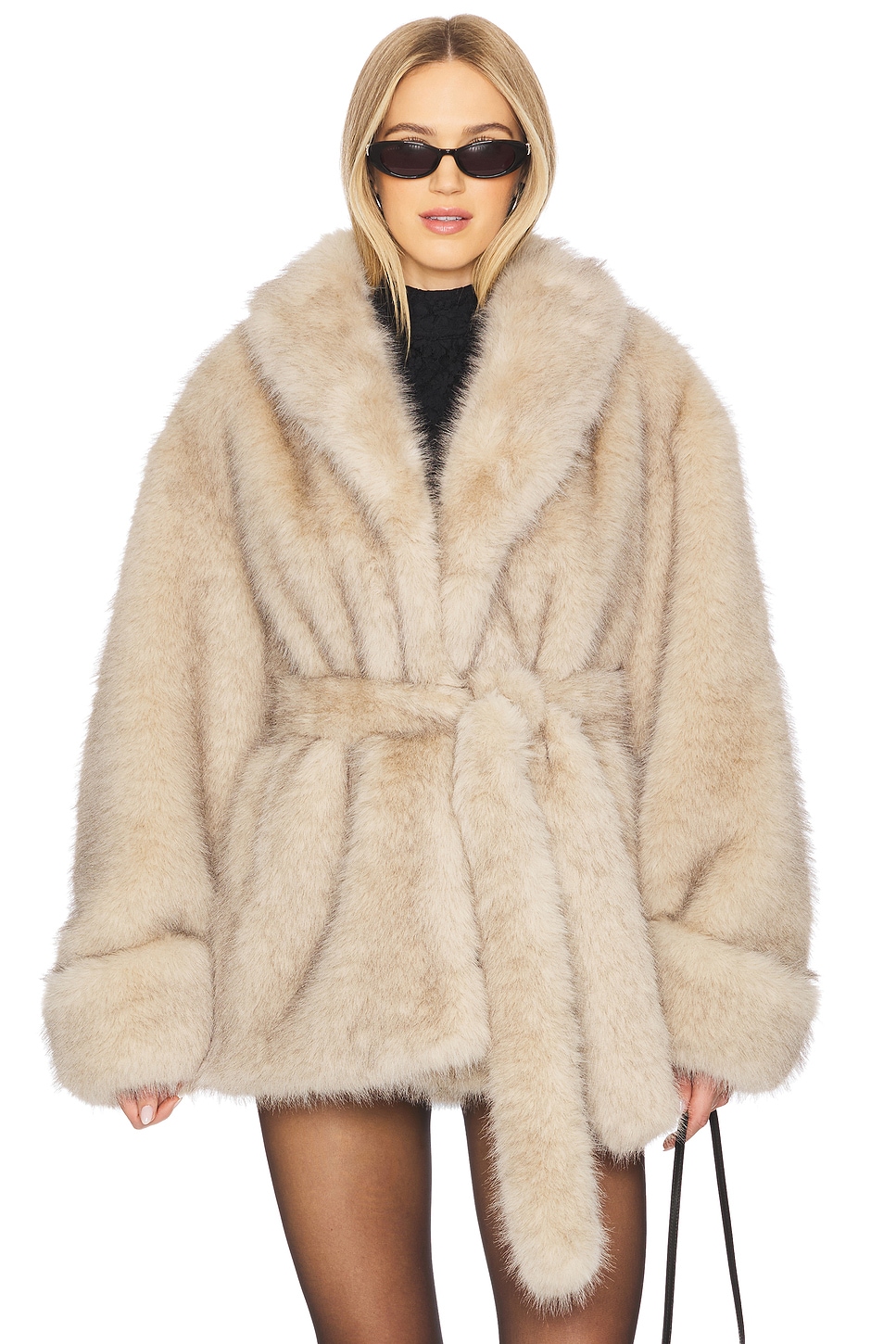 Lovers and Friends Margot Faux Fur Coat in Sand Neutral