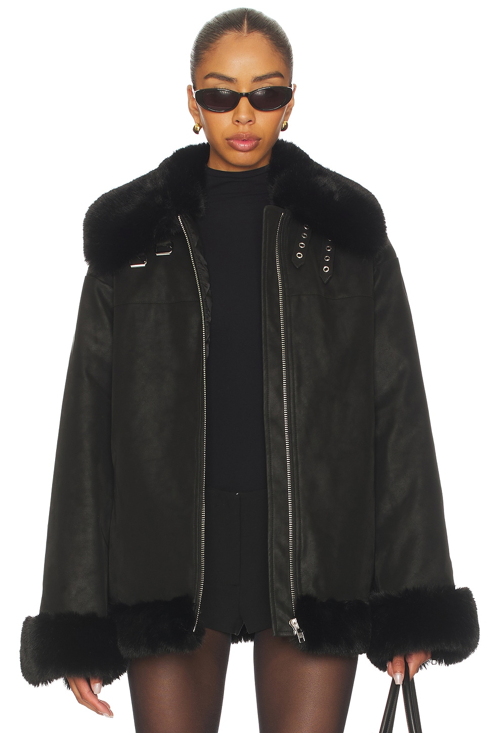 ジャケット・アウター HELK FUR LEATHER JACKET Lovers and Friends Helly Faux Leather Jacket in Black | REVOLVE