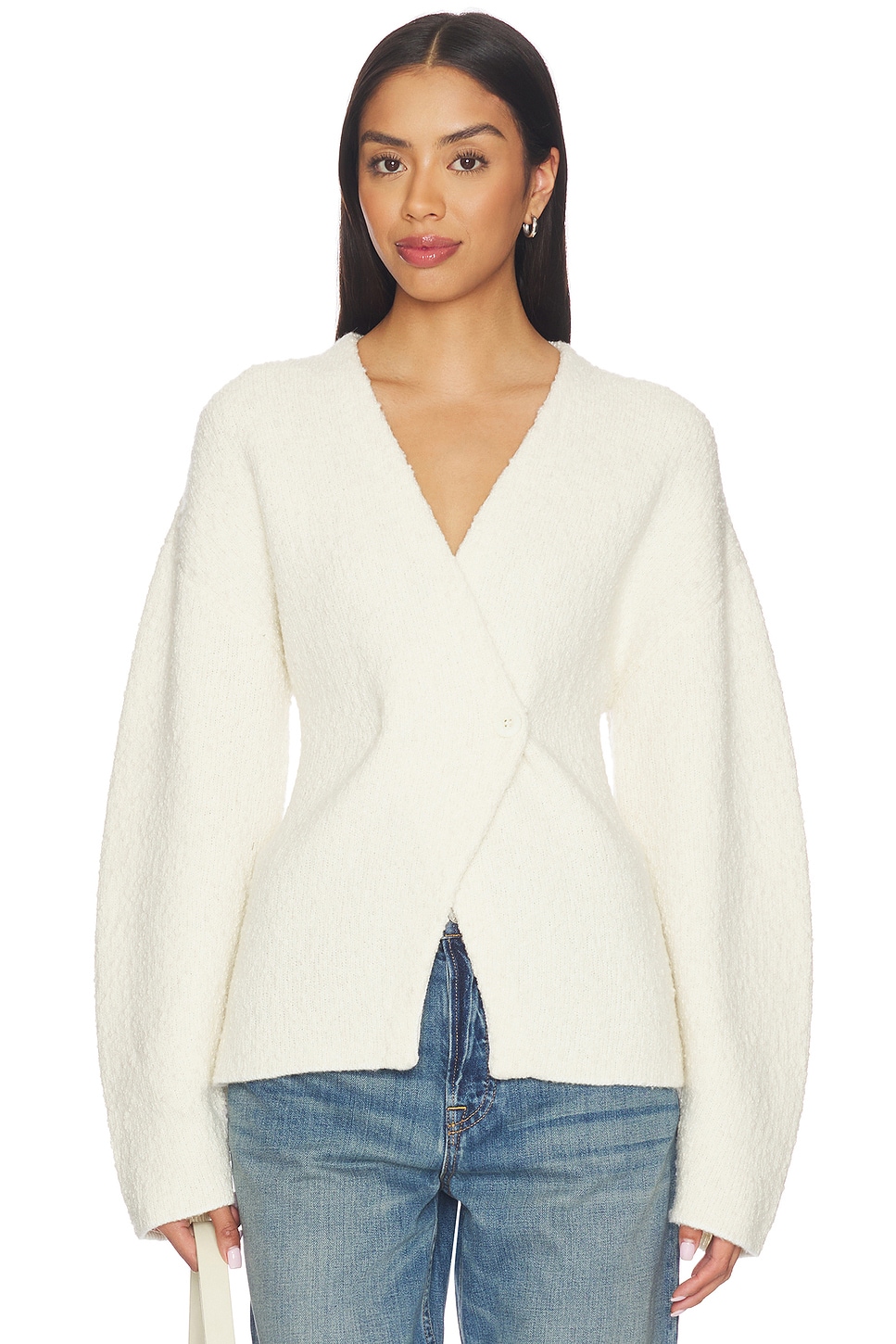 Lovers and Friends Martine Textured Wrap Knit Jacket in Cream
