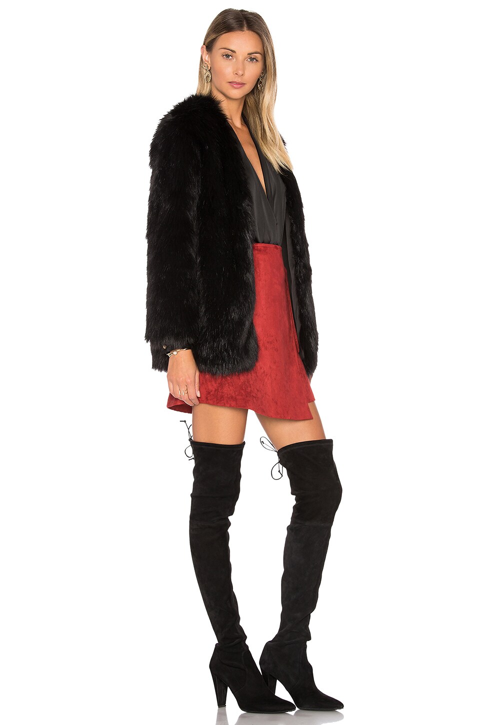 Lovers and Friends Adora Faux Fur Jacket in Black