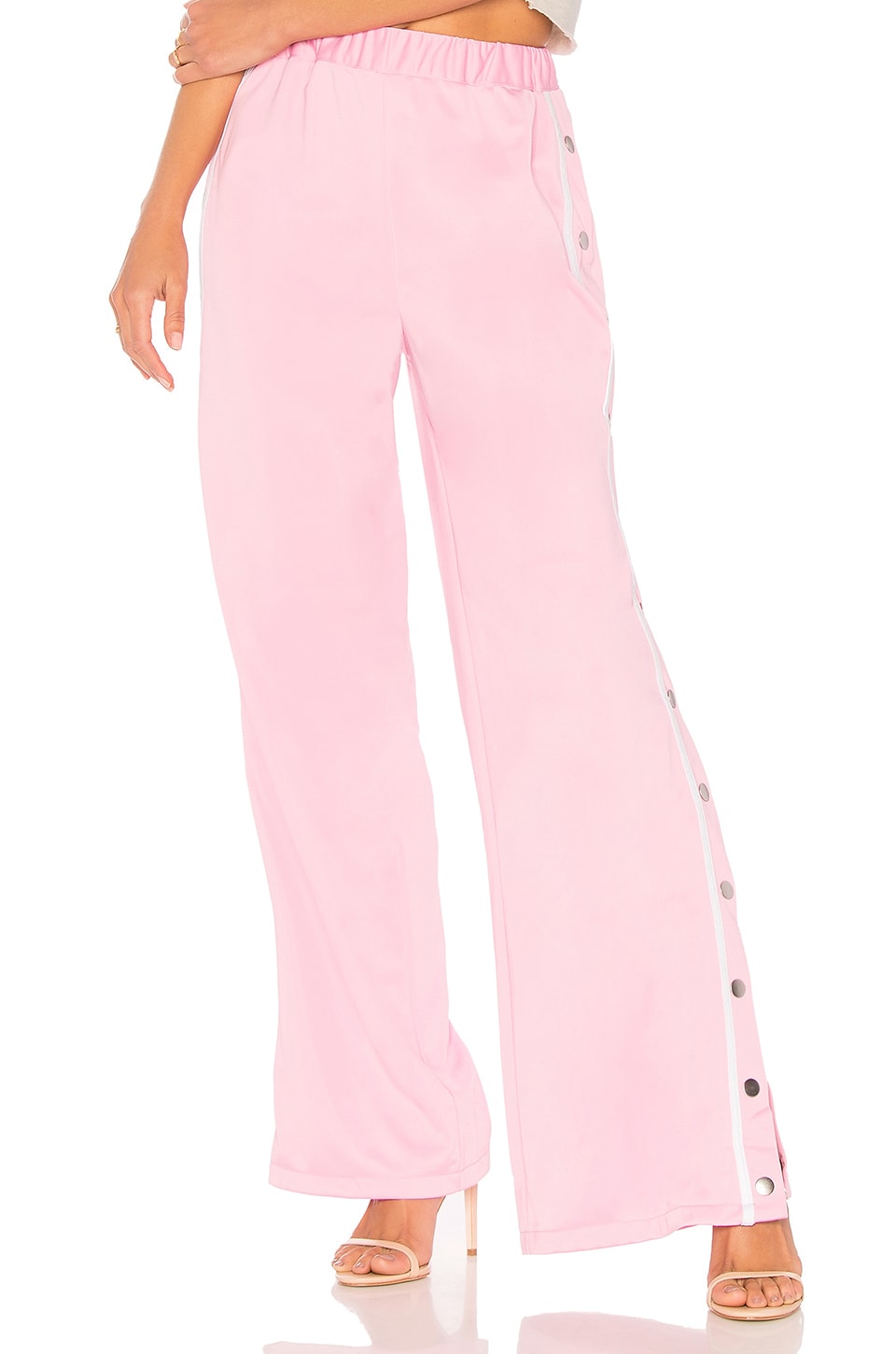 pink and white track pants