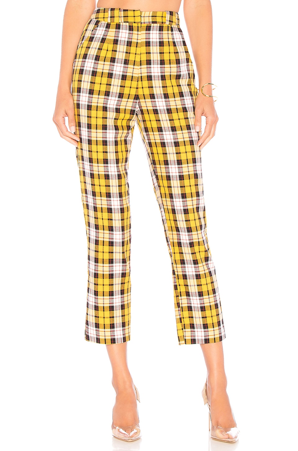 womens yellow plaid pants