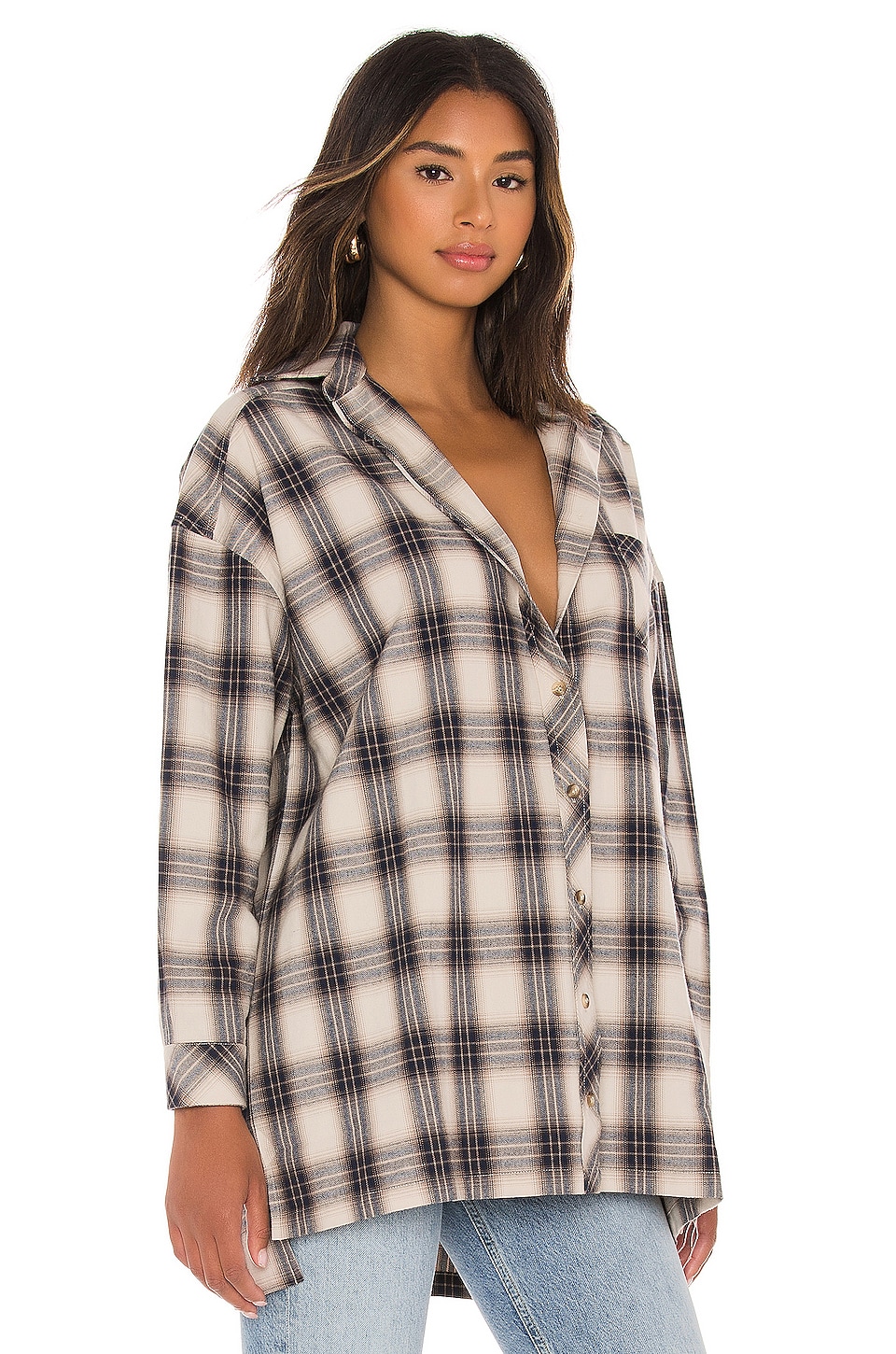 Lovers and Friends Gela Oversized Top in Nude Plaid