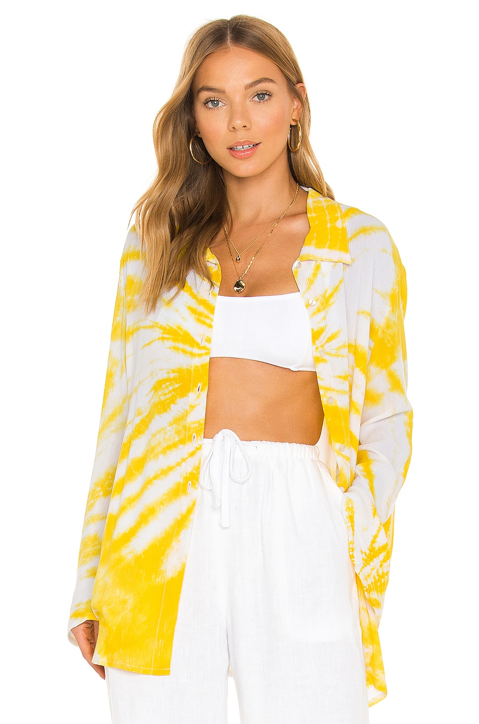 Lovers and Friends Whitney Beach Shirt Maize Yellow Tie Dye