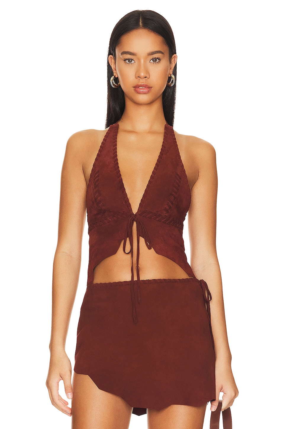 Suede Leather Top in Burgundy Red View 1 of 4