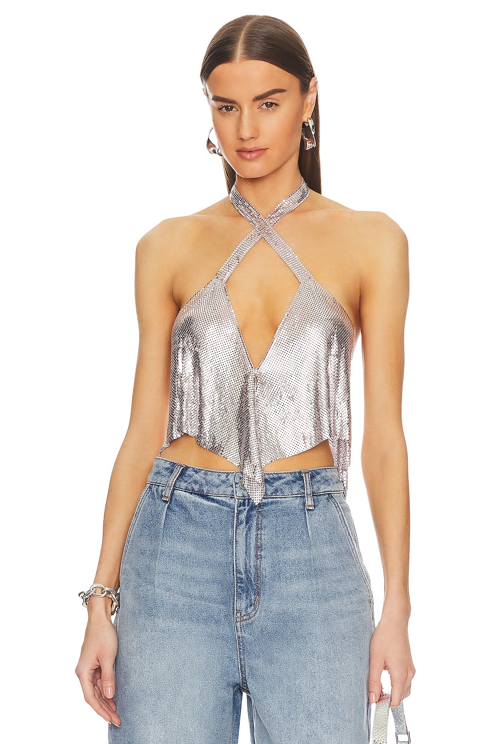 Lapointe Crinkle Bra Top in Silver