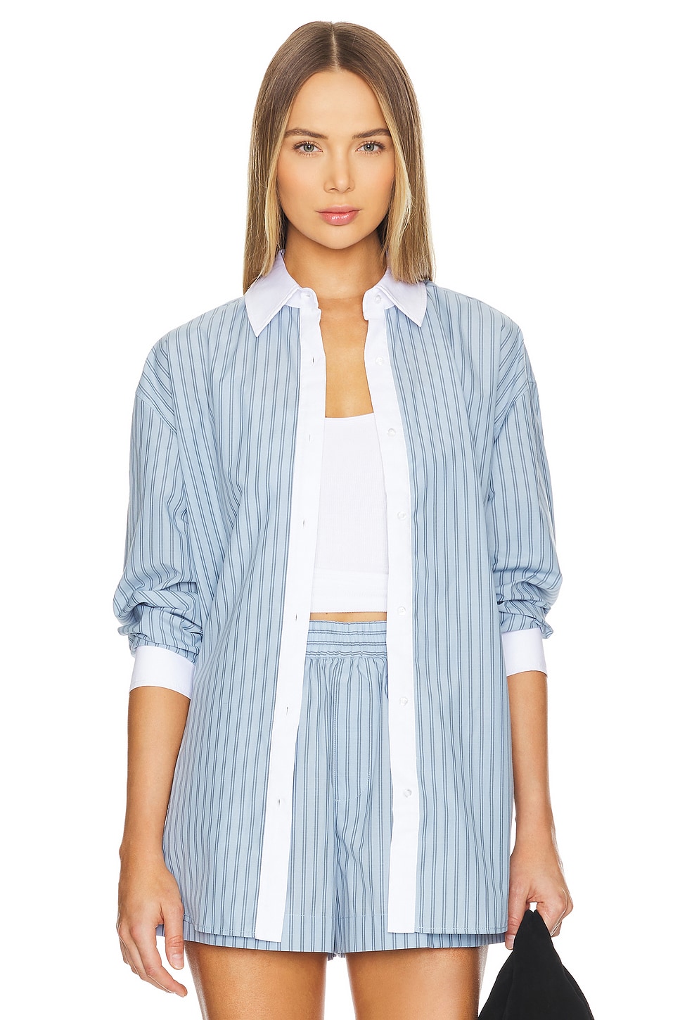 Alice Oversized Top in Sky Blue & White View 1 of 5