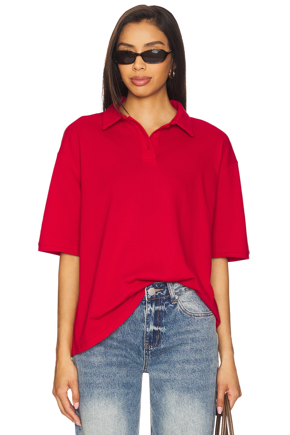 Tara Polo Top in Cherry Red View 1 of 4