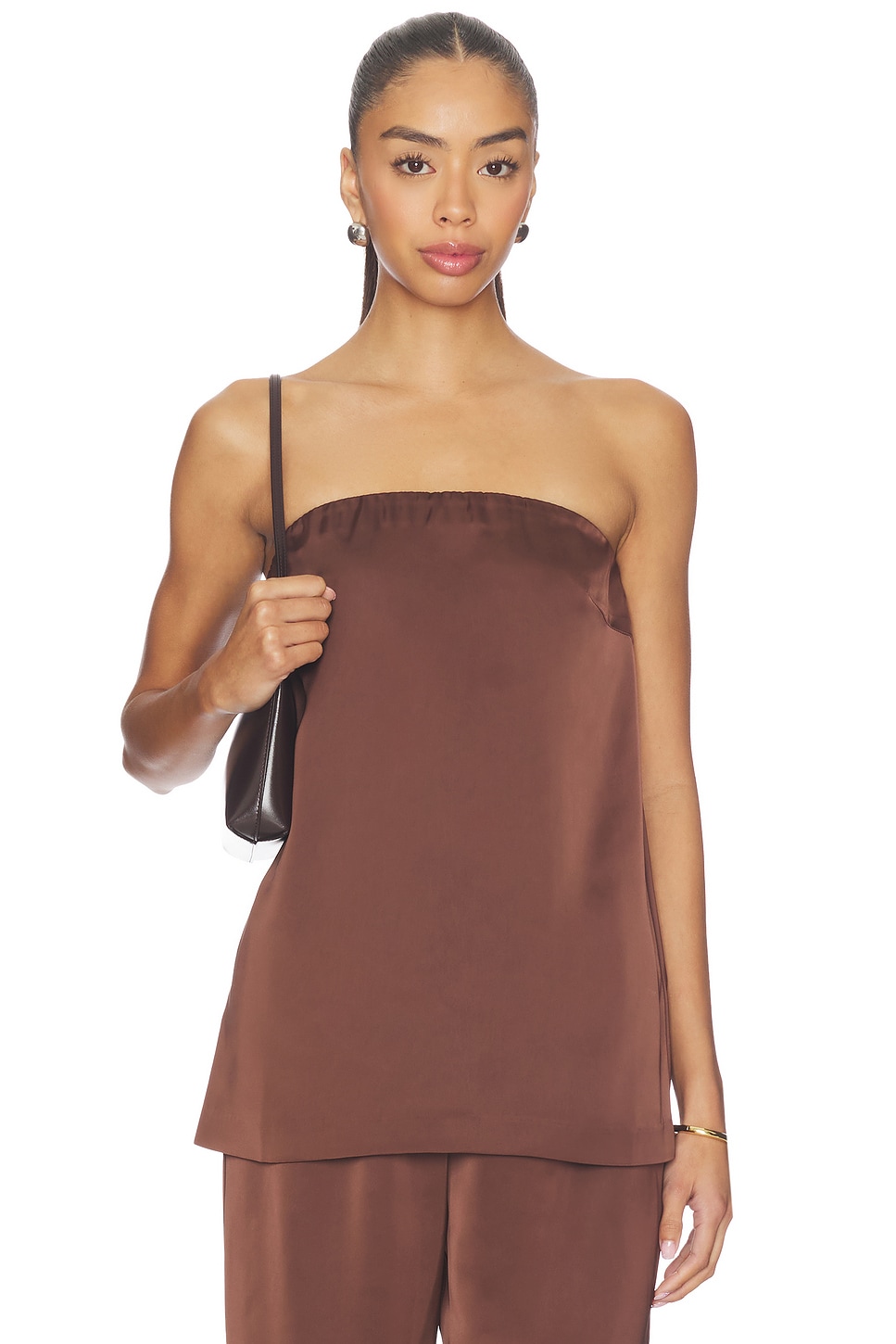 Alette Satin Top in Chocolate Brown View 1 of 4