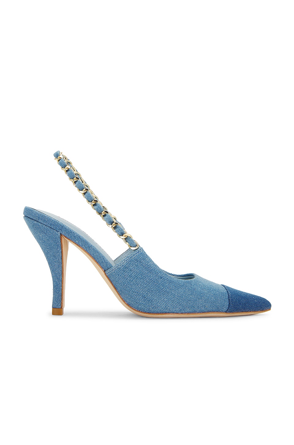 Revolve Women Shoes High Heels Heels Heeled Sandals Chain Sling Back in Blue. 