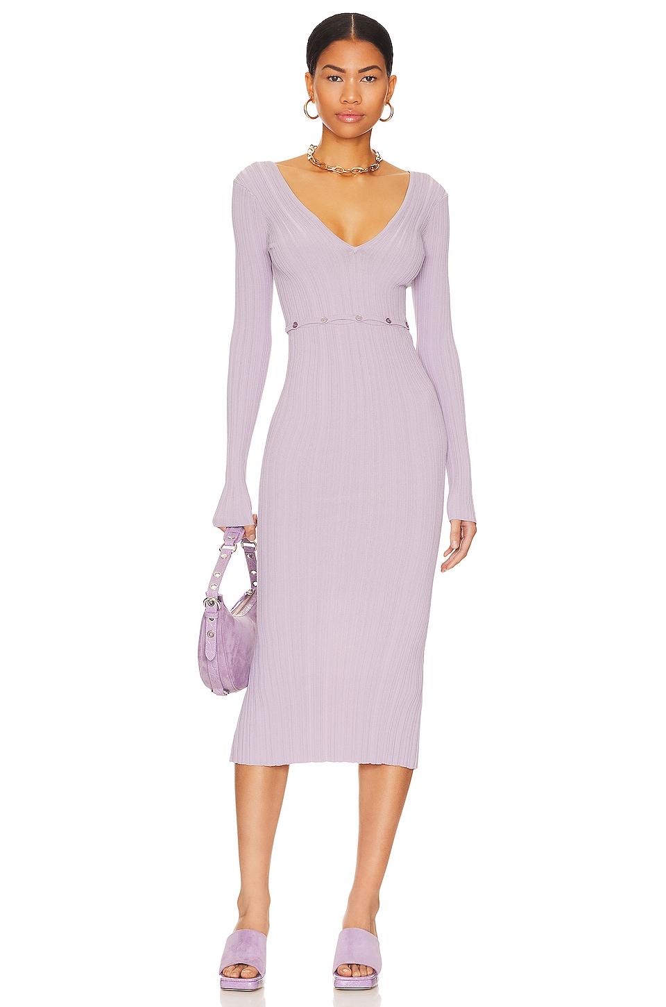 how to wear lavender - body con midi dress