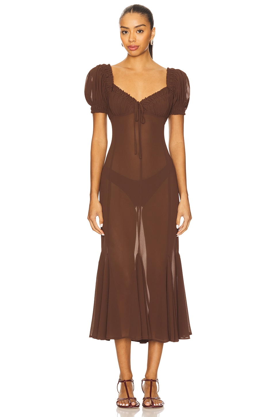 a*n様 【美品】Acka sheer puff dress ブラウン size acka sheer puff dress