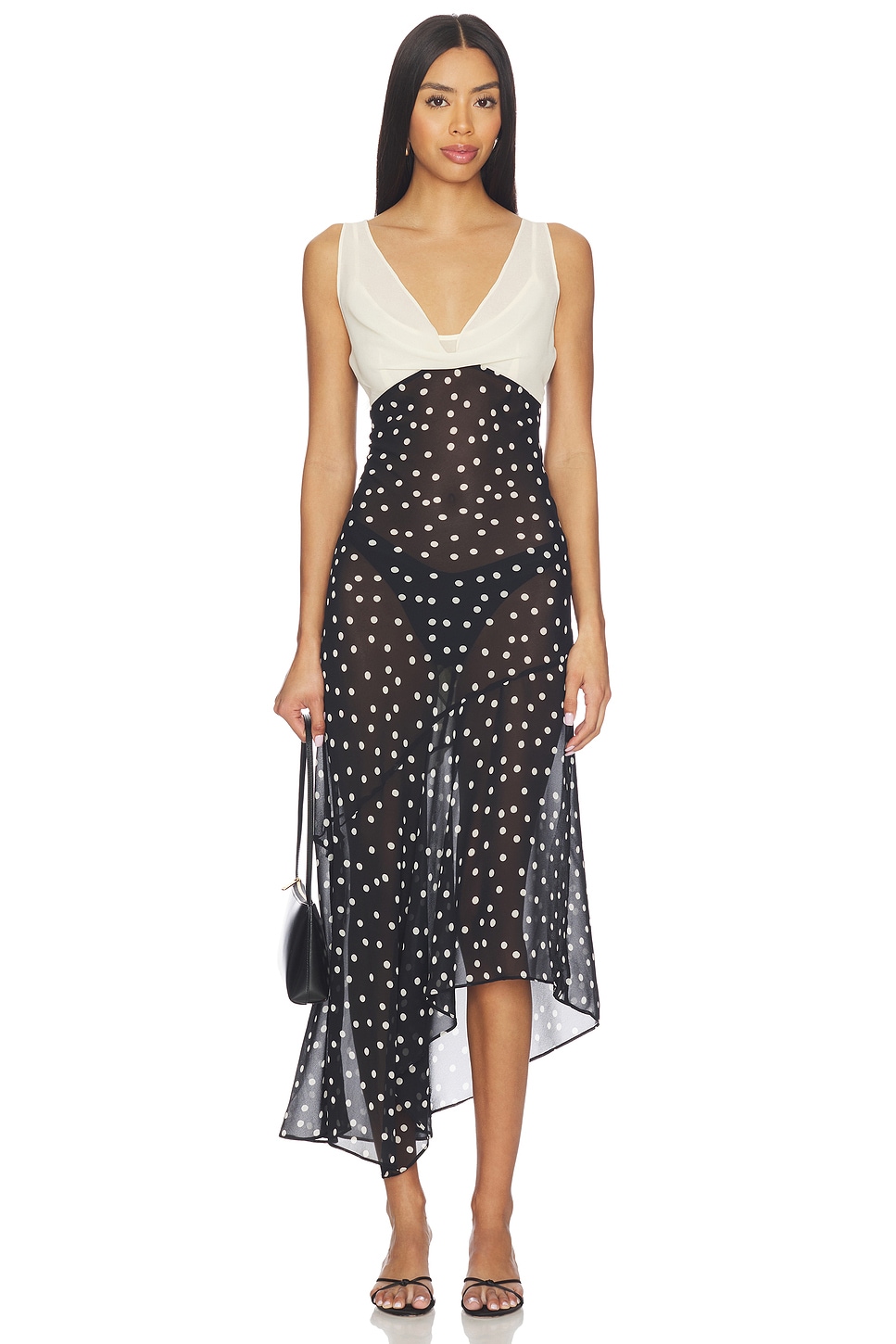 Dorothy Maxi Dress in Black And Cream Polka Dot View 1 of 3