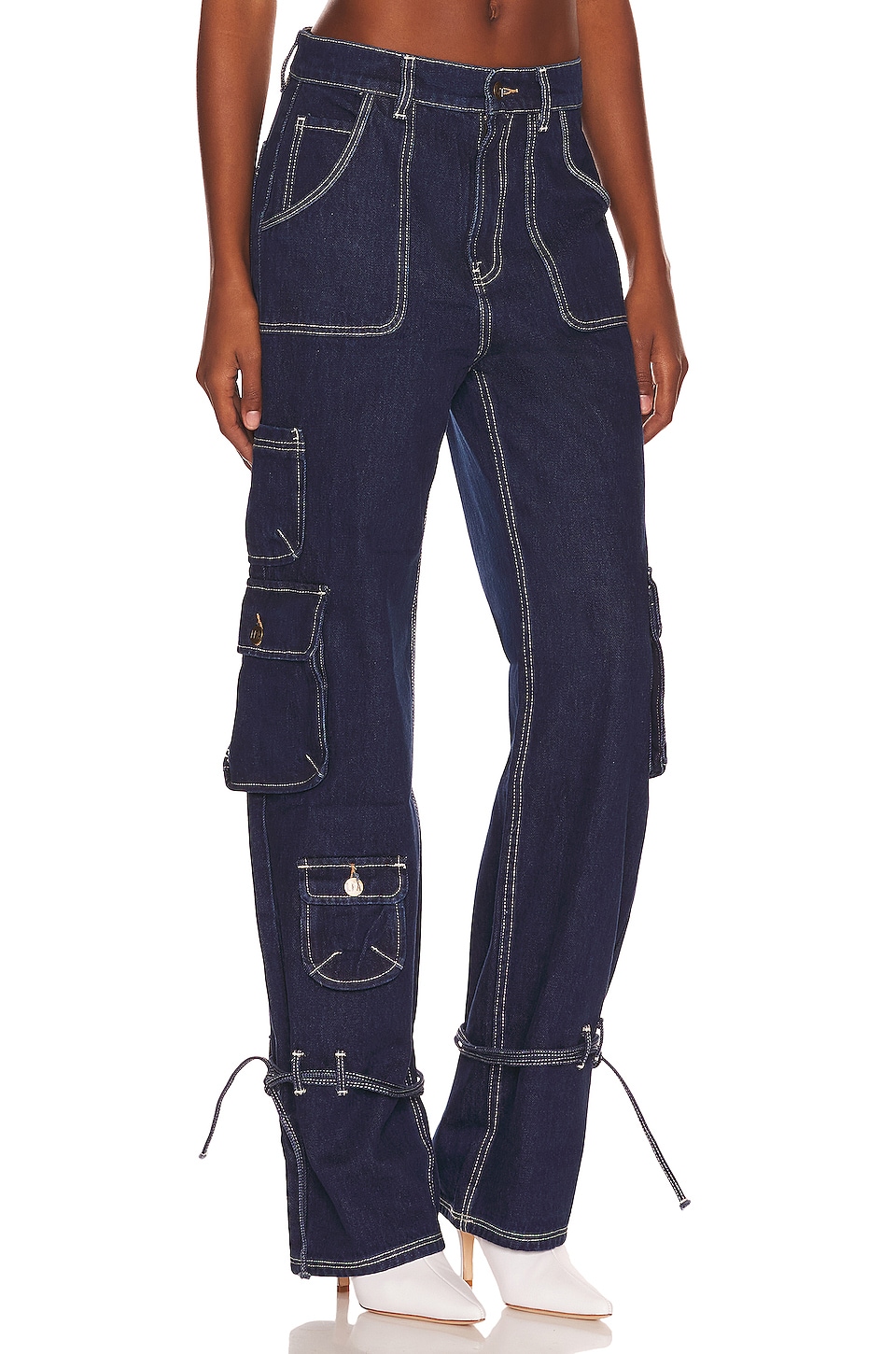 LPA Bea Mid Rise Barrel Cargo in Indigo Dark Rinse