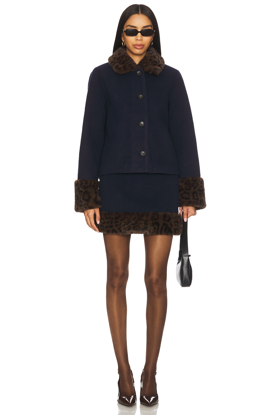 LPA Robby Jacket in Navy And Leopard Faux Fur | REVOLVE