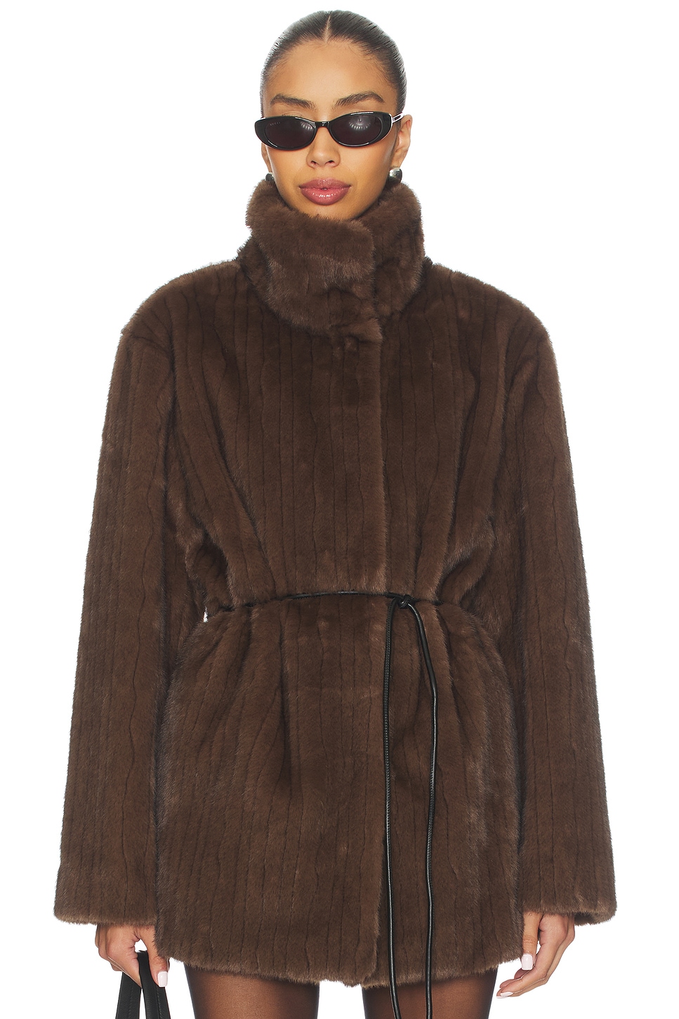 Maria Faux Fur Coat in Chocolate Brown View 1 of 4