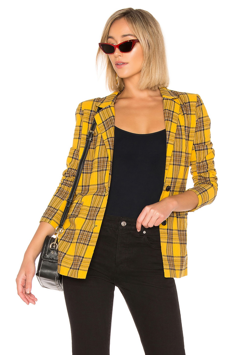 mustard plaid blazer