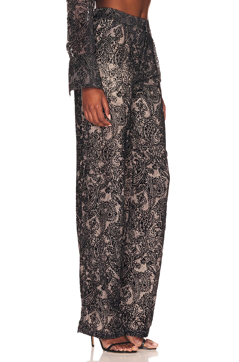 LPA Leo Velvet Burnout Trouser in Black & Cream